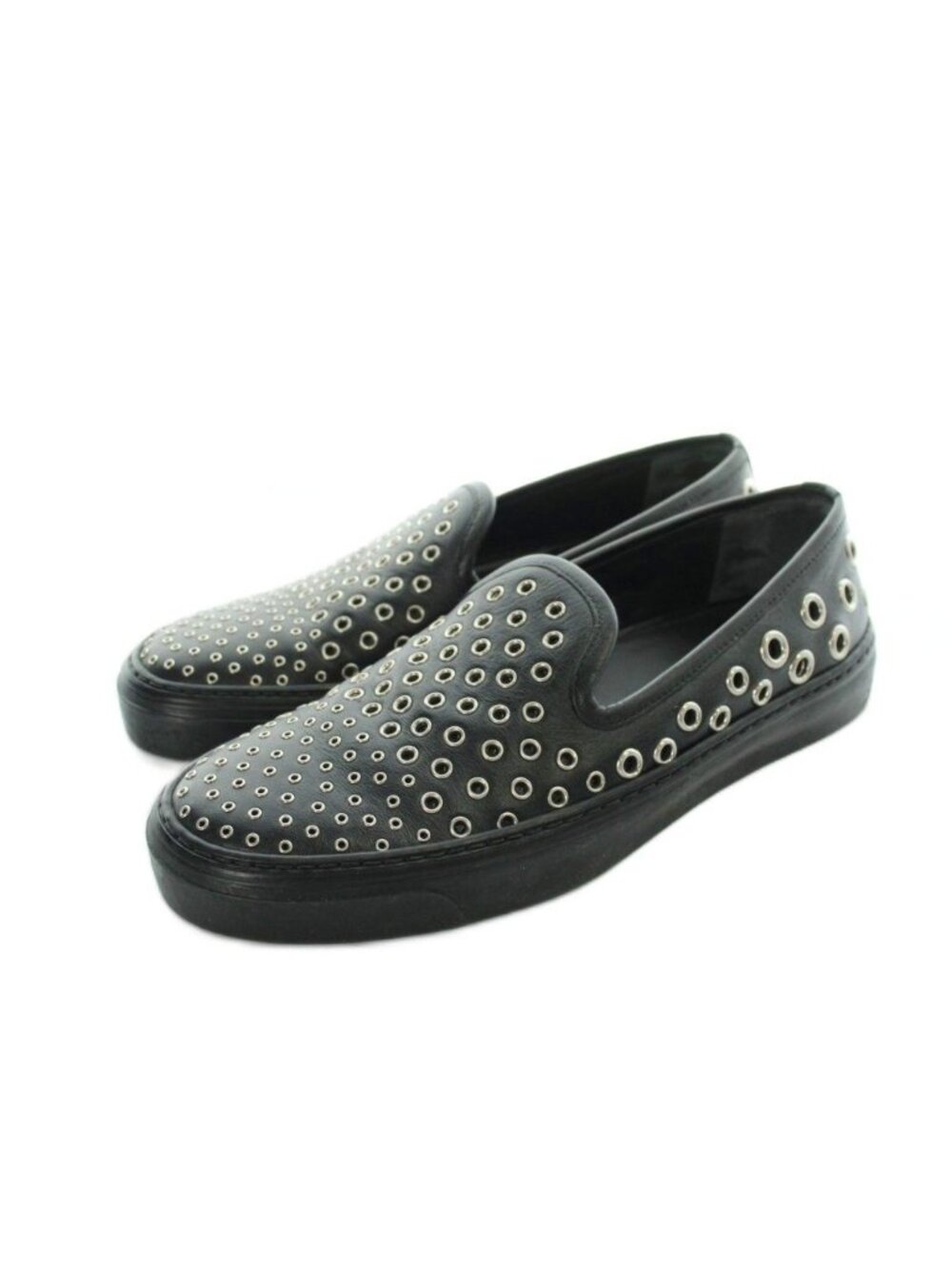 Gucci Slip-on Eyelet Leather Logo Perforated Black Slippers